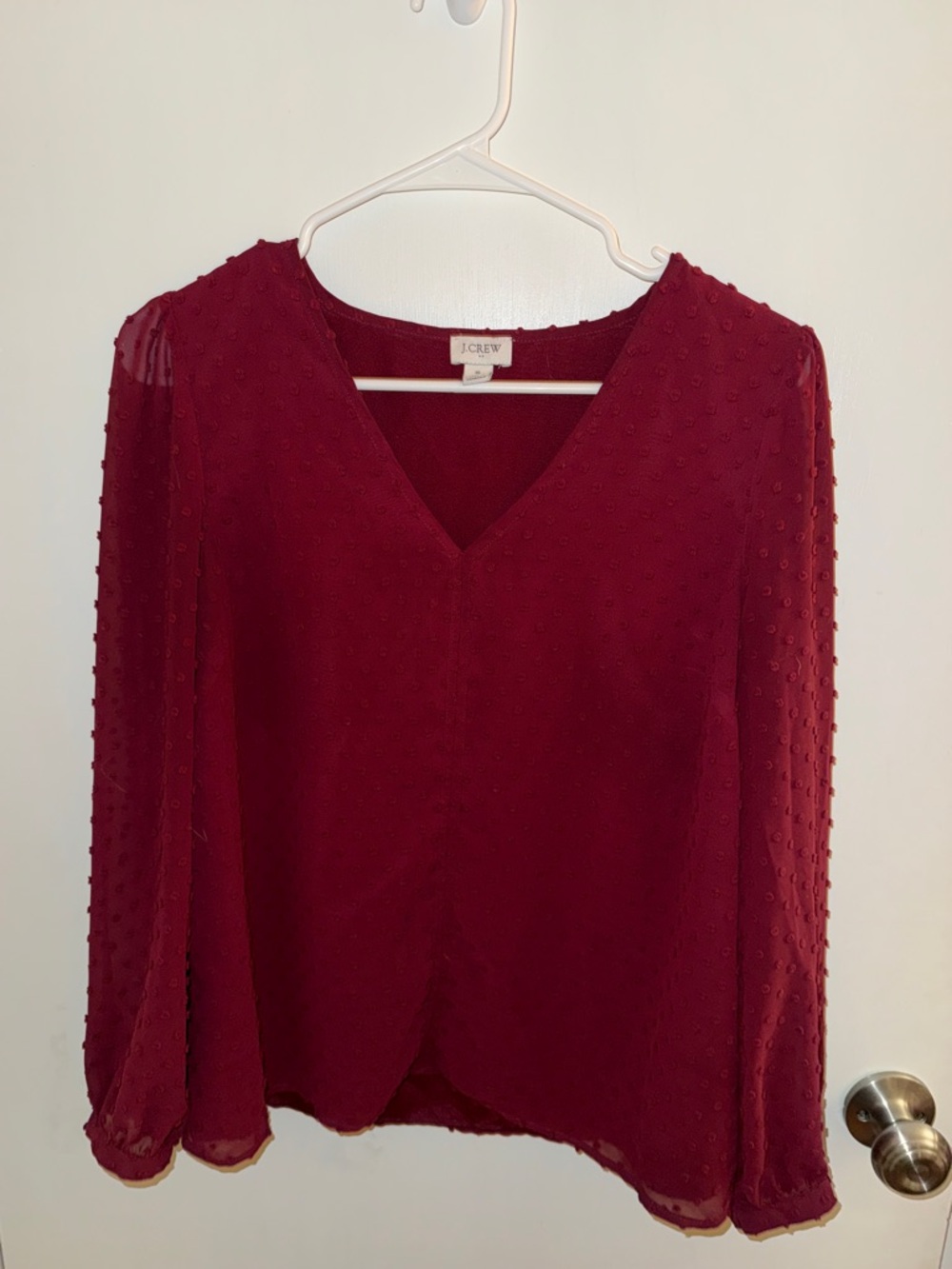 J. Crew Women's Burgundy V-Neck Dot-Textured Blouse